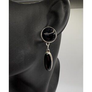 J Hayes Signed 925 Sterling Silver Onyx Black Navajo Earrings Drop Dangle